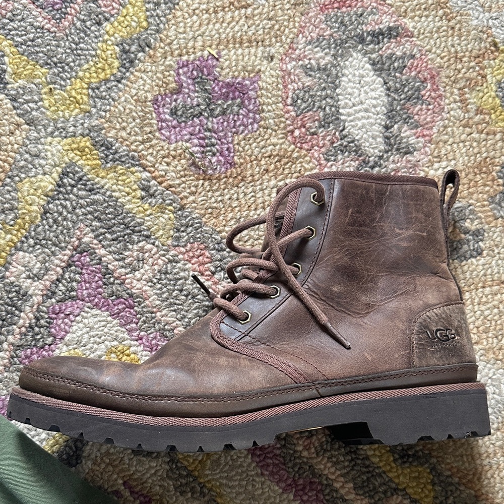 UGG Brown Leather Lace-Up Ankle Boots